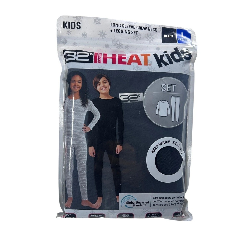 32 Degrees Kids Long Sleeve Crew Neck + Legging Set Black Size Large (12-14) NEW